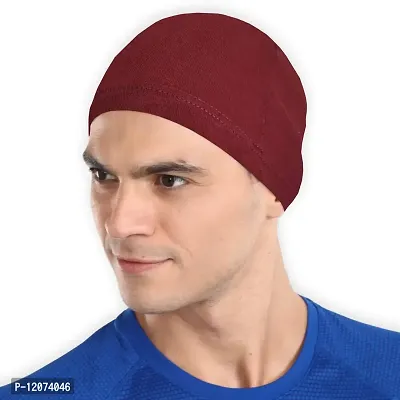 THE BLAZZE Cotton Helmet Cap (Black+Maroon)-thumb5