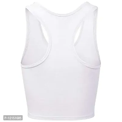 THE BLAZZE Women's Cotton Racerback Basic Crop Tank Tops (Large, White)-thumb3