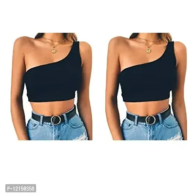 THE BLAZZE Women's Sleeveless Crop Tops Sexy Strappy Tees (M, Black+Black)-thumb0