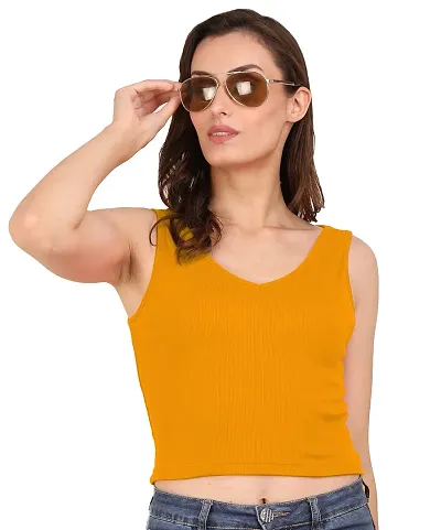 AD2CART A1599 Women's Basic Sexy Stretchy V Neck Sleeveless Ribbed Crop Top for Women