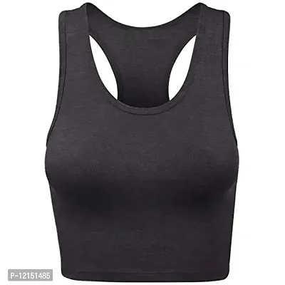 THE BLAZZE Women's Cotton Racerback Basic Crop Tank Tops (Small, Charcoal Melange)-thumb0