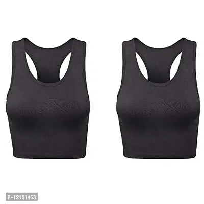 THE BLAZZE Women's Cotton Racerback Basic Crop Tank Tops (Large, Charcoal Melange Charcoal Melange)-thumb0