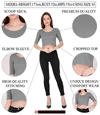 THE BLAZZE 1055 Women's Basic Sexy Solid Scoop Neck Slim Fit Short Sleeves Crop Tops (Medium(32-34), C - Dark Grey)-thumb5