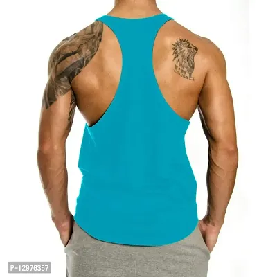 THE BLAZZE Men's Skull Print Stringer Y Back Bodybuilding Gym Tank Tops Workout Fitness Vest (XX-Large(44?/110cm - Chest), Turquoises Blue)-thumb2