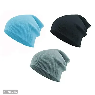 THE BLAZZE 2015 Winter Beanie Cap for Men and Women (Pack of 3, Black,Grey,White)-thumb0