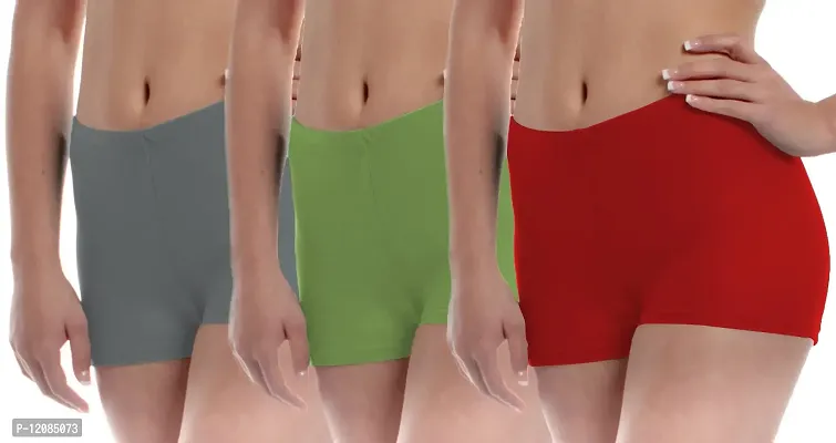 THE BLAZZE Women's Seamless Spandex Boyshort Underskirt Pant Short Leggings Pack of 3 (M, Grey Green Red)