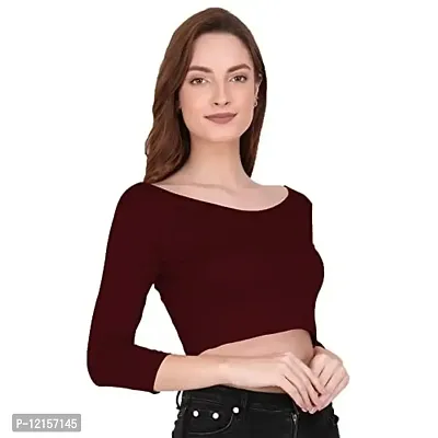THE BLAZZE 1304 Sexy Women's Cotton Scoop Neck Full Sleeve Tank Crop Tops Bustier Bra Vest Crop Top Bralette Readymade Saree Blouse for Women's (X-Large, Maroon)-thumb4