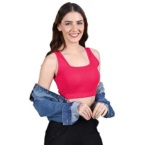 THE BLAZZE 1044 Women's Summer Basic Sexy Strappy Sleeveless Crop Tops (Large, Dark Pink)