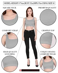 THE BLAZZE 1044 Women's Cotton Basics Sexy Solid Square Neck Slim Sleeveless Saree Readymade Saree Bra Blouse Crop Top T-Shirt for Women-thumb2