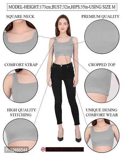 THE BLAZZE 1044 Women's Cotton Basics Sexy Solid Square Neck Slim Sleeveless Saree Readymade Saree Bra Blouse Crop Top T-Shirt for Women-thumb3