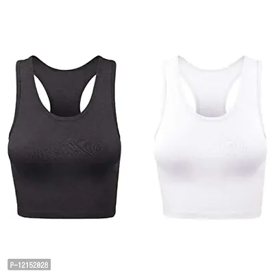 THE BLAZZE Women's Cotton Racerback Basic Crop Tank Tops (Medium, Charcoal Melange White)