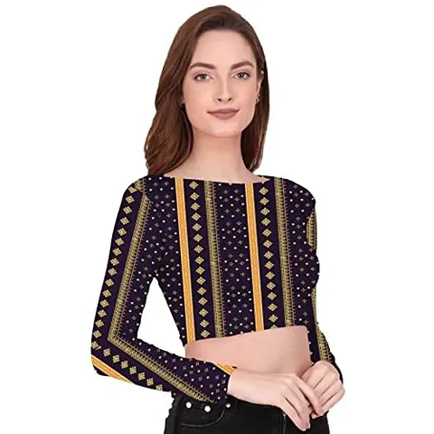 THE BLAZZE 1373 Women's Basic Boat Neck Full Sleeve Readymade Saree Blouse for Women(S,Color_10)