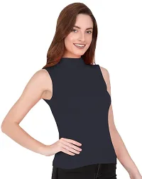 THE BLAZZE 1033 Women's Plain Black Sleeveless High Neck/Turtle Neck Top Stretch Slim Cotton T-Shirt for Women Sleeveless Top for Women-thumb1