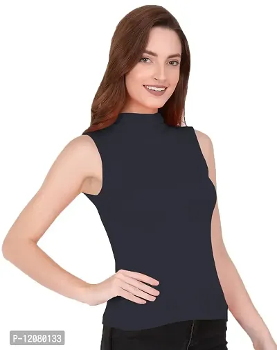 THE BLAZZE 1033 Women's Plain Black Sleeveless High Neck/Turtle Neck Top Stretch Slim Cotton T-Shirt for Women Sleeveless Top for Women-thumb2