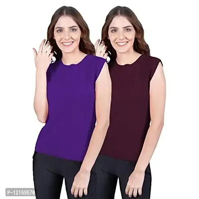 THE BLAZZE 1350 Women's Sleeveless Top Regular Round Neck T-Shirt for Women(S,Combo_10)