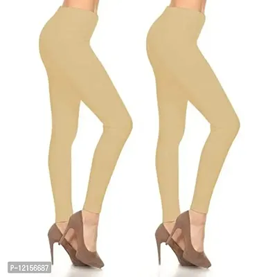 THE BLAZZE 1601 Women's Churidar Leggings Soft Cotton Lycra Fabric Slim Fit Combo Pack of 2 (Large, Beige)