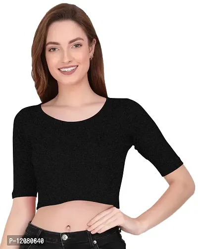 THE BLAZZE 1055 Women's Basic Sexy Solid Scoop Neck Slim Fit Short Sleeves Crop Tops (Medium(32-34), C - Dark Grey)