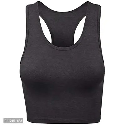 THE BLAZZE Women's Cotton Racerback Basic Crop Tank Tops (Large, Charcoal Melange Charcoal Melange)-thumb2