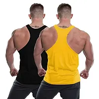 THE BLAZZE Men's Sleeveless T-Shirt Gym Tank Gym Tank Stringer Tank Tops Gym Vest Muscle Tee Gym Vest Vests Men Vest for Men T-Shirt for Men's (Small(34""-36""), E - Yellow Black)-thumb1