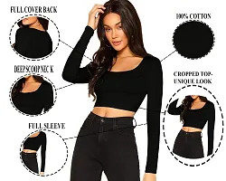 THE BLAZZE 1059 Women's Basic Sexy Solid Scoop Neck Slim Fit Full Sleeve Crop Top T-Shirt For Women-thumb3