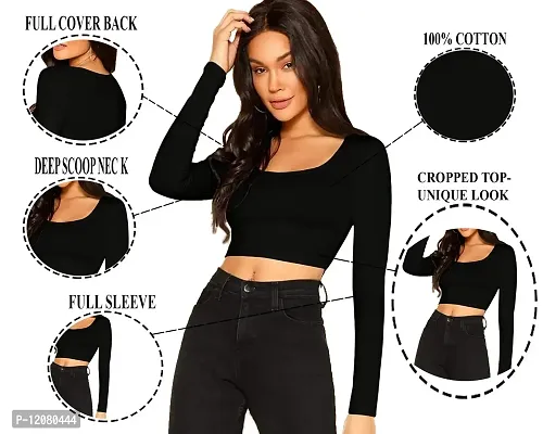 THE BLAZZE 1059 Women's Basic Sexy Solid Scoop Neck Slim Fit Full Sleeve Crop Top T-Shirt For Women-thumb4