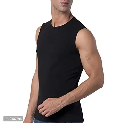 THE BLAZZE Mens Slim Fit Crew Neck Sleeveless T-Shirt (Medium, Black)-thumb2