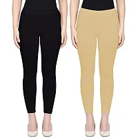 THE BLAZZE 1602 Women's Churidar Leggings Soft Cotton Lycra Fabric Slim Fit Combo Pack of 2 (Medium, Black,Beige)-thumb2