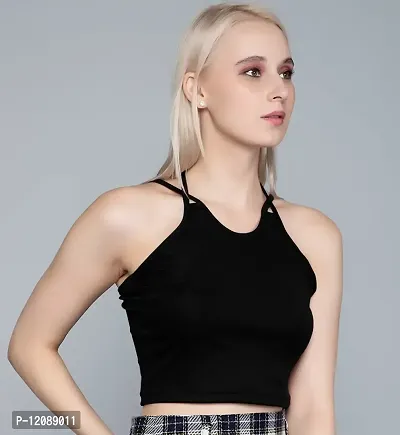 AD2CART A1675 Women's Basic Solid U Halter Neck Crop Top for Women Stylish Western-thumb3
