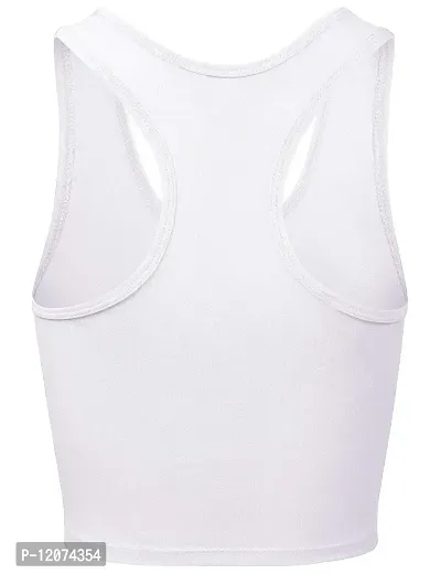 THE BLAZZE Women's Cotton Racerback Basic Crop Tank Tops (Large, White)-thumb3