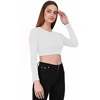 THE BLAZZE 1089 Women's Basic Sexy Solid Round Neck Slim Fit Full Sleeve Crop Top T-Shirt for Women (Small, White)-thumb2