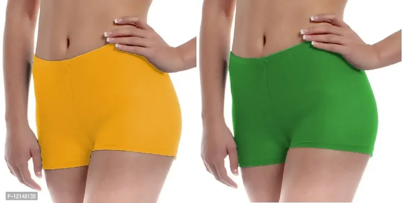 THE BLAZZE Women's Seamless Spandex Boyshort Underskirt Pant Short Leggings Pack of 2 (S, Yellow+Green)-thumb0