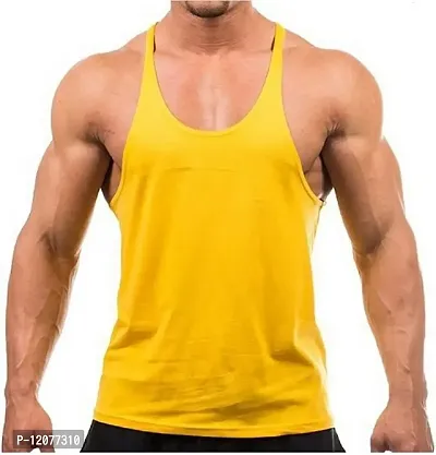 THE BLAZZE Men's Bodybuilding Gym Solid Color Tank Top Stringers (Small, Yellow)-thumb0