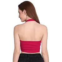 THE BLAZZE 1294 Women's Basic Sexy Solid Slim Fit Sleeveless Saree Readymade Saree Blouse Crop Top T-Shirt for Women (X-Small, Dark Pink)-thumb2