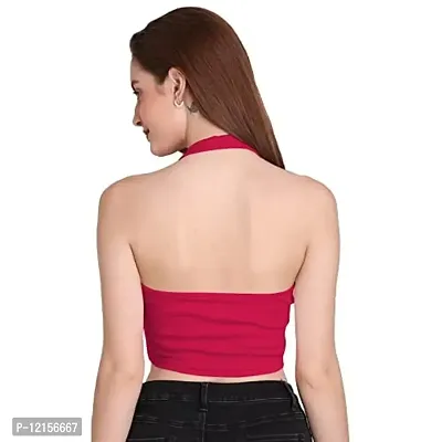 THE BLAZZE 1294 Women's Basic Sexy Solid Slim Fit Sleeveless Saree Readymade Saree Blouse Crop Top T-Shirt for Women (X-Small, Dark Pink)-thumb3