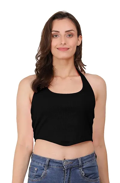 AD2CART A1589 Women's Casual Stretchy Halter Neck Sleeveless Crop Top