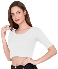 THE BLAZZE 1055 Women's Basic Sexy Solid Scoop Neck Slim Fit Short Sleeves Crop Tops-thumb3