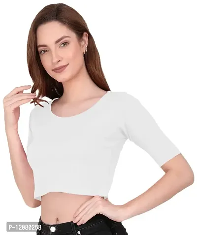 THE BLAZZE 1055 Women's Basic Sexy Solid Scoop Neck Slim Fit Short Sleeves Crop Tops-thumb4