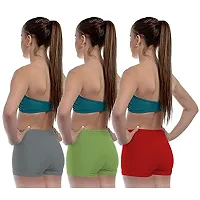 THE BLAZZE Women's Seamless Spandex Boyshort Underskirt Pant Short Legging Pack of 3 (S, Grey Green Red)-thumb1