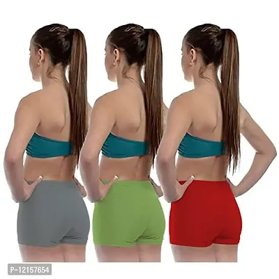 THE BLAZZE Women's Seamless Spandex Boyshort Underskirt Pant Short Legging Pack of 3 (S, Grey Green Red)-thumb2