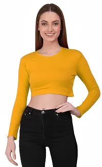 THE BLAZZE 1089 Women's Basic Sexy Solid Round Neck Slim Fit Full Sleeve Crop Top T-Shirt for Women's-thumb2