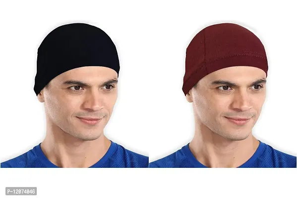 THE BLAZZE Cotton Helmet Cap (Black+Maroon)