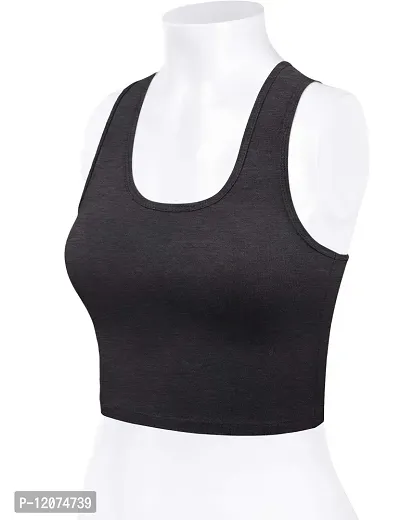 THE BLAZZE Women's Cotton Racerback Basic Crop Tank Tops (Medium, Charcoal Melange)-thumb4