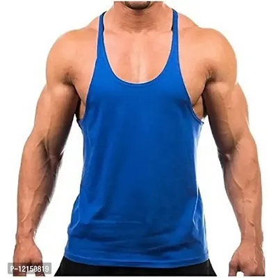 THE BLAZZE Men's Bodybuilding Gym Solid Color Tank Top Stringers (L, Royal Blue)