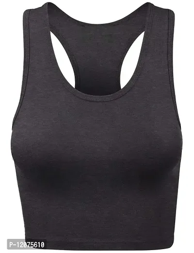 THE BLAZZE Women's Cotton Racerback Basic Crop Tank Tops (Small, Charcoal Melange)