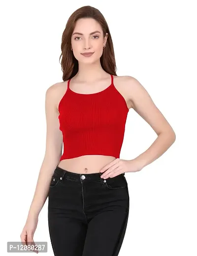 THE BLAZZE 1002 Women's Sleeveless Crop Tops Sexy Strappy Tees (X-Large(36?-38""), E - Red)-thumb1