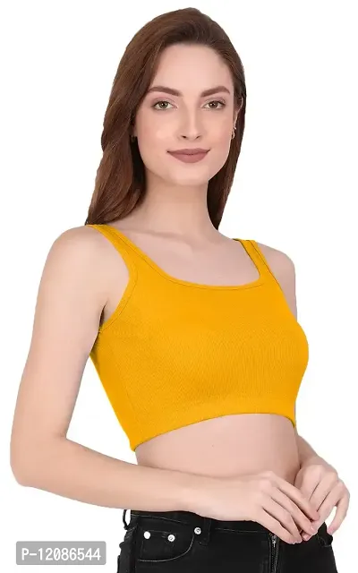 THE BLAZZE 1044 Women's Cotton Basics Sexy Solid Square Neck Slim Sleeveless Saree Readymade Saree Bra Blouse Crop Top T-Shirt for Women-thumb2