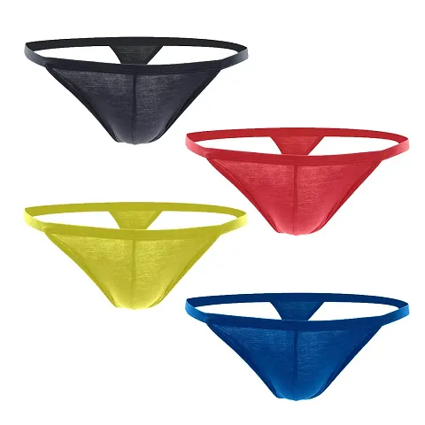 THE BLAZZE Men's G-String Thong Thongs Sexy Low Mid High Thongs Sexy Underwear Thongs for Men (Pack of 4)