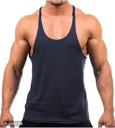 THE BLAZZE Men's Bodybuilding Gym Solid Color Tank Top Stringers (Medium, Navy)