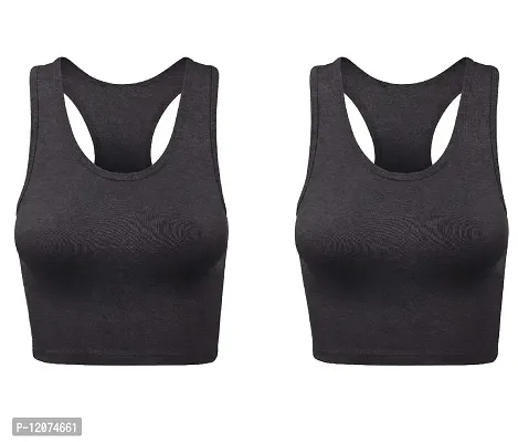 THE BLAZZE Women's Cotton Racerback Basic Crop Tank Tops (X-Large, Charcoal Melange Charcoal Melange)-thumb0