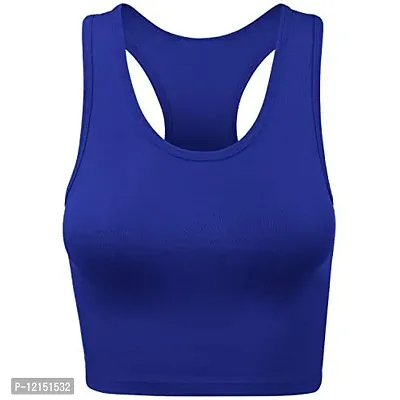 THE BLAZZE Women's Cotton Racerback Basic Crop Tank Tops (Large, Royal Blue White)-thumb3